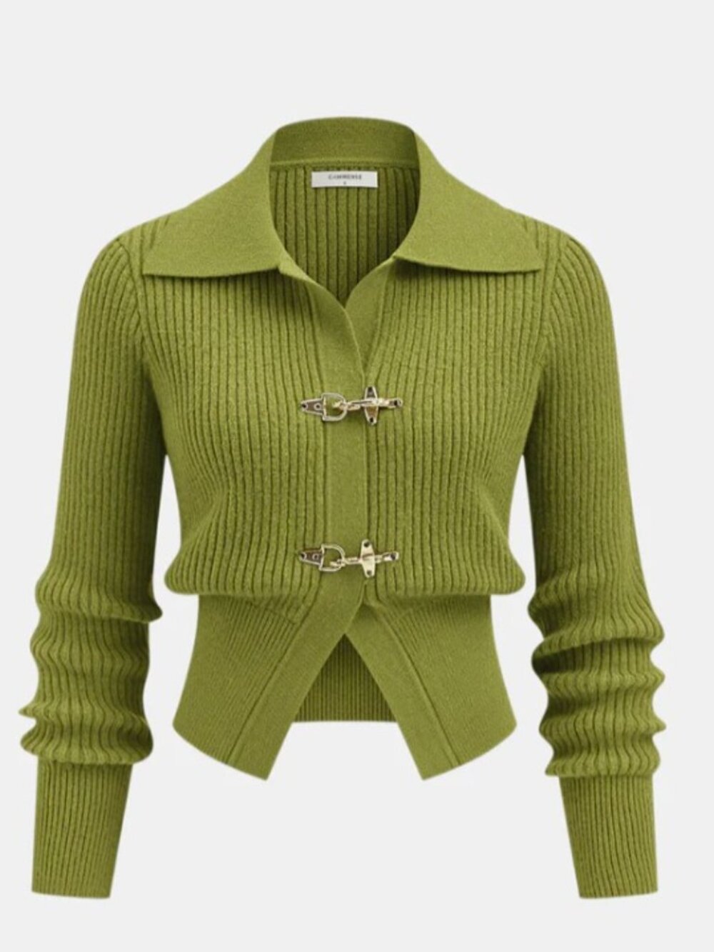 NWT Commense Collared Ribbed Sweater with Gold Metal Buckle Clasps